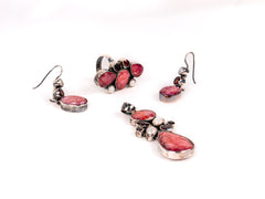 Set Bijuterii din Argint 925 - Inel, Pandantiv, Cercei - Rodocrozit, Perla - Marime 8 - Alb