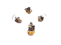 Set Bijuterii din Argint 925 - Cercei, Inel, Pandantiv - Mookaite, Citrin - Marime 9 / Reglabil - Maro