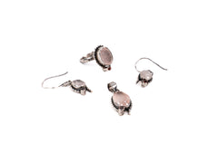 Set Bijuterii din Argint 925 - Cercei, Inel, Pandantiv - Quartz Roz, Rubin - Marime 8 / Reglabil - Rosu