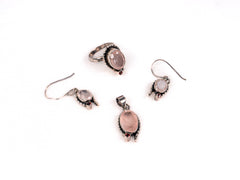 Set Bijuterii din Argint 925 - Cercei, Inel, Pandantiv - Quartz Roz, Rubin - Marime 8 / Reglabil - Rosu
