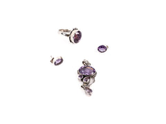 Set Bijuterii din Argint 925 - Cercei, Pandantiv, Inel - Ametist - Marime 9 / Reglabil - Violet