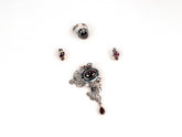 Set Bijuterii din Argint 925 - Cercei, Inel, Pandantiv - Garnet, Rubin - Marime 7 / Reglabil - Alb