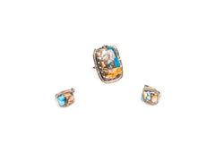 Set Bijuterii din Argint 925 - Cercei, Inel - Spiny Oister - Marime 9 - Multicolor