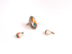 Set Bijuterii din Argint 925 - Cercei, Inel - Spiny Oister - Marime 9.5 - Multicolor