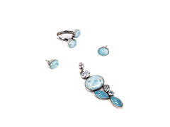 Set Bijuterii din Argint 925 - Cercei, Inel, Pandantiv - Larimar, Aquamarine - Marime 8 / Reglabil - Bleu Inchis, Bleu Deschis