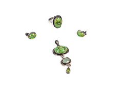 Set Bijuterii din Argint 925 - Cercei, Inel, Pandantiv - Topaz - Marime 8 / Reglabil - Verde