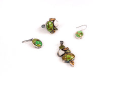Set Bijuterii din Argint 925 - Cercei, Inel, Pandantiv - Turcoaz, Citrin - Marime 9 / Reglabil - Alb, Auriu