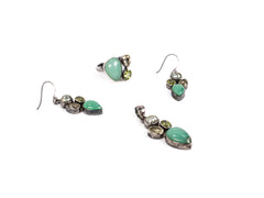 Set Bijuterii din Argint 925 - Cercei, Inel, Pandantiv - Peridot, Calcedonie, Perla Verde - Marime 9 / Reglabil - Inchis, Deschis