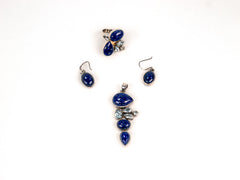 Set Bijuterii din Argint 925 - Inel, Pandantiv, Cercei - Lapis Lazuli, Aquamarine - Marime 8 / Reglabil - Bleu