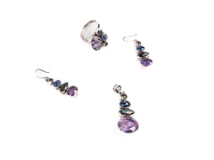 Set Bijuterii din Argint 925 - Cercei, Inel, Pandantiv - Topaz, Cianit - Marime 8 / Reglabil - Albastru