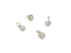 Set Bijuterii din Argint 925 - Cercei, Inel, Pandantiv - Zirconia - Marime 8 - Auriu