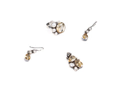 Set Bijuterii din Argint 925 - Cercei, Inel, Pandantiv - Citrin - Marime 7 - Auriu