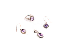 Set Bijuterii din Argint 925 - Cercei, Inel, Pandantiv - Ametist - Marime 8.5 - Violet