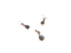 Set Bijuterii din Argint 925 - Cercei, Pandantiv - Labradorit - Verde