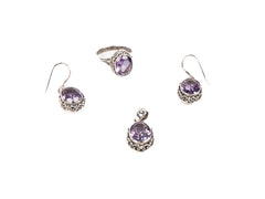Set Bijuterii din Argint 925 - Cercei, Inel - Ametist - Marime 9 - Violet