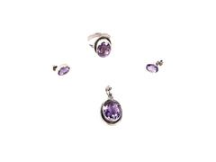 Set Bijuterii din Argint 925 - Cercei, Inel, Pandantiv - Ametist - Marime 8 / Reglabil - Violet #2