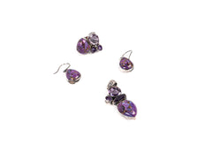 Set Bijuterii din Argint 925 - Cercei, Inel, Pandantiv - Turcoaz Violet - Marime 7 / Reglabil - Auriu