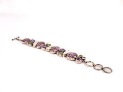 Bratara din Argint 925 - cu Perla Sidefata, Charoite - Reglabila - 200mm x 20mm - Alb, Verde