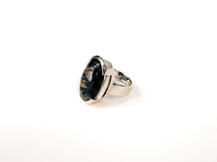 Inel din Argint 925 cu Cuart Rutilat Negru - Marime 9