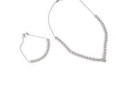 Set Bijuterii din Argint 925 - Cercei, Lant, Inel, Bratara - Zirconia - Marime 8 - Argintiu