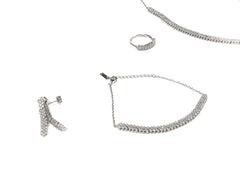 Set Bijuterii din Argint 925 - Cercei, Inel, Lant, Bratara - Zirconia - Marime 6.5 - Argintiu