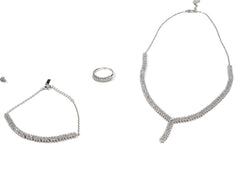 Set Bijuterii din Argint 925 - Cercei, Inel, Lant, Bratara - Zirconia - Marime 6.5 - Argintiu