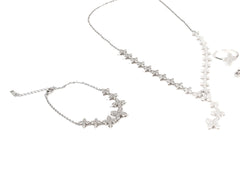 Set Bijuterii din Argint 925 - Cercei, Inel, Lant, Bratara - Zirconia - Marime 7.5 - Argintiu #1