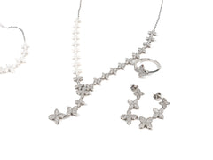 Set Bijuterii din Argint 925 - Cercei, Inel, Lant, Bratara - Zirconia - Marime 7.5 - Argintiu #1