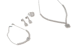 Set Bijuterii din Argint 925 - Cercei, Inel, Bratara, Lant - Zirconia - Marime 7 - Argintiu