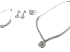 Set Bijuterii din Argint 925 - Cercei, Inel, Bratara, Lant - Zirconia - Marime 7 - Argintiu