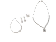 Set Bijuterii din Argint 925 - Cercei, Inel, Bratara, Lant - Zirconia - Marime 7 - Argintiu