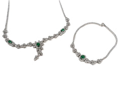 Set Bijuterii din Argint 925 - Cercei, Inel, Lant, Bratara - Zirconia - Marime 7 - Verde