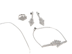 Set Bijuterii din Argint 925 - Cercei, Lant, Inel, Bratara - Zirconia - Marime 7 - Argintiu