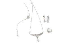 Set Bijuterii din Argint 925 - Cercei, Inel, Lant, Bratara - Zirconia - Marime 8 / Reglabil - Argintiu #1