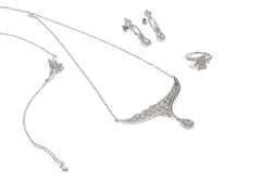 Set Bijuterii din Argint 925 - Cercei, Inel, Lant, Bratara - Zirconia - Marime 8 / Reglabil - Argintiu #1