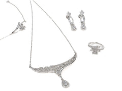 Set Bijuterii din Argint 925 - Cercei, Inel, Lant, Bratara - Zirconia - Marime 8 / Reglabil - Argintiu #1