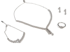 Set Bijuterii din Argint 925 - Cercei, Inel, Lant, Bratara - Zirconia - Marime 9 - Argintiu