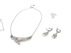 Set Bijuterii din Argint 925 - Cercei, Lant, Bratara, Inel - Zirconia - Marime 7 / Reglabil - Argintiu