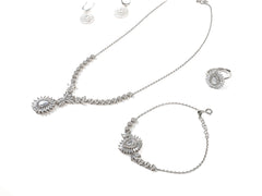 Set Bijuterii din Argint 925 - Cercei, Inel, Lant, Bratara - Zirconia - Marime 8 / Reglabil - Argintiu #2