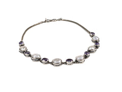 Lantisor din Argint 925 - cu Ametist - Reglabila - 400mm x 15mm - Violet