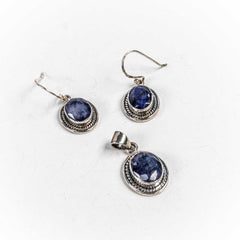 Set Bijuterii STILL Argint 925 - Pandantiv, Cercei, Radacina de Safir, Negru