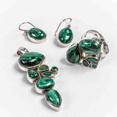 Set Bijuterii STILL Argint 925 - Pandantiv, Inel, Cercei, Malachit, Inel Reglabil, Verde