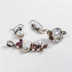 Set Bijuterii STILL Argint 925 - Pandantiv, Inel, Cercei, Perla Baroc si Pietre Semipretioase, Inel Reglabil, Multicolor