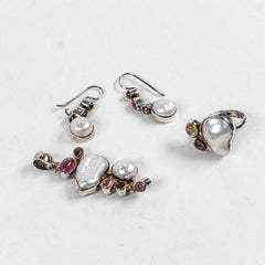 Set Bijuterii STILL Argint 925 - Pandantiv, Inel, Cercei, Perla Baroc si Pietre Semipretioase, Inel Reglabil, Multicolor