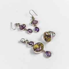 Set Bijuterii STILL Argint 925 - Pandantiv, Inel, Cercei, Tasmanian si Ametist, Inel Reglabil, Multicolor