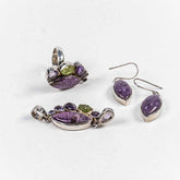 Set Bijuterii STILL Argint 925 - Pandantiv, Inel, Cercei, Purpurit si Pietre Semipretioase, Inel Reglabil, Multicolor