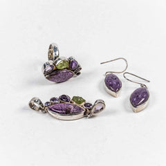 Set Bijuterii STILL Argint 925 - Pandantiv, Inel, Cercei, Purpurit si Pietre Semipretioase, Inel Reglabil, Multicolor