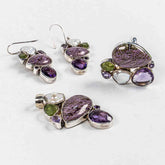 Set Bijuterii STILL Argint 925 - Pandantiv, Inel, Cercei, Purpurit si Pietre Semipretioase, Inel Reglabil, Multicolor