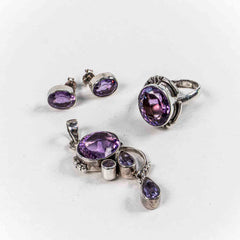 Set Bijuterii STILL Argint 925 - Pandantiv, Inel, Cercei, Ametist, Inel Reglabil, Violet