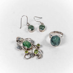 Set Bijuterii STILL Argint 925 - Pandantiv, Inel, Cercei, Smarald si Peridot, Inel Reglabil, Verde